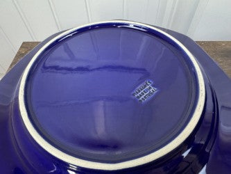 Set of 4 Vintage Cobalt Blue Octagonal Dinner Plates – 10.5" – Made in Portugal – Beaded Edge – Collectible Stoneware
