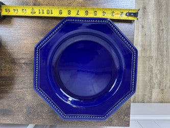 Set of 4 Vintage Cobalt Blue Octagonal Dinner Plates – 10.5" – Made in Portugal – Beaded Edge – Collectible Stoneware