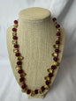 Handmade Vintage Red Glass Bead Necklace with Gold Leaf Accents