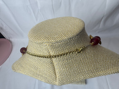 Handmade Vintage Red Glass Bead Necklace with Gold Leaf Accents