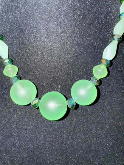 Handmade Vintage Green Frosted Glass Bead Necklace