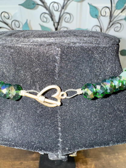 Handmade Vintage Green Frosted Glass Bead Necklace