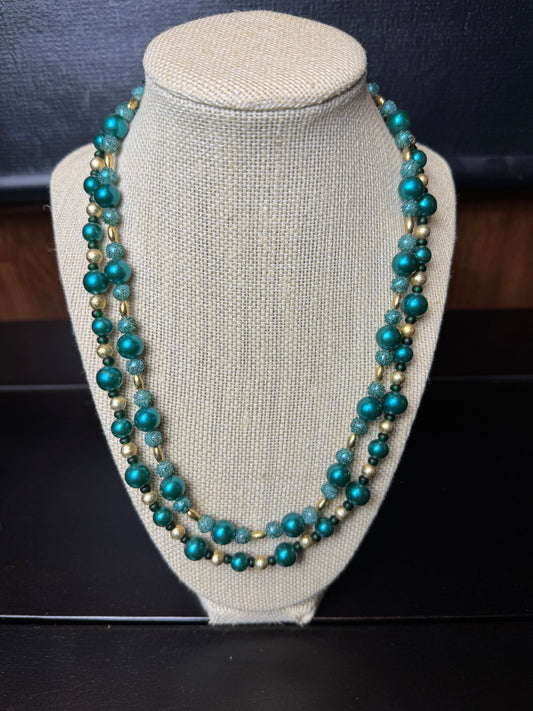 Green and Gold Pearl Double Strand Necklace
