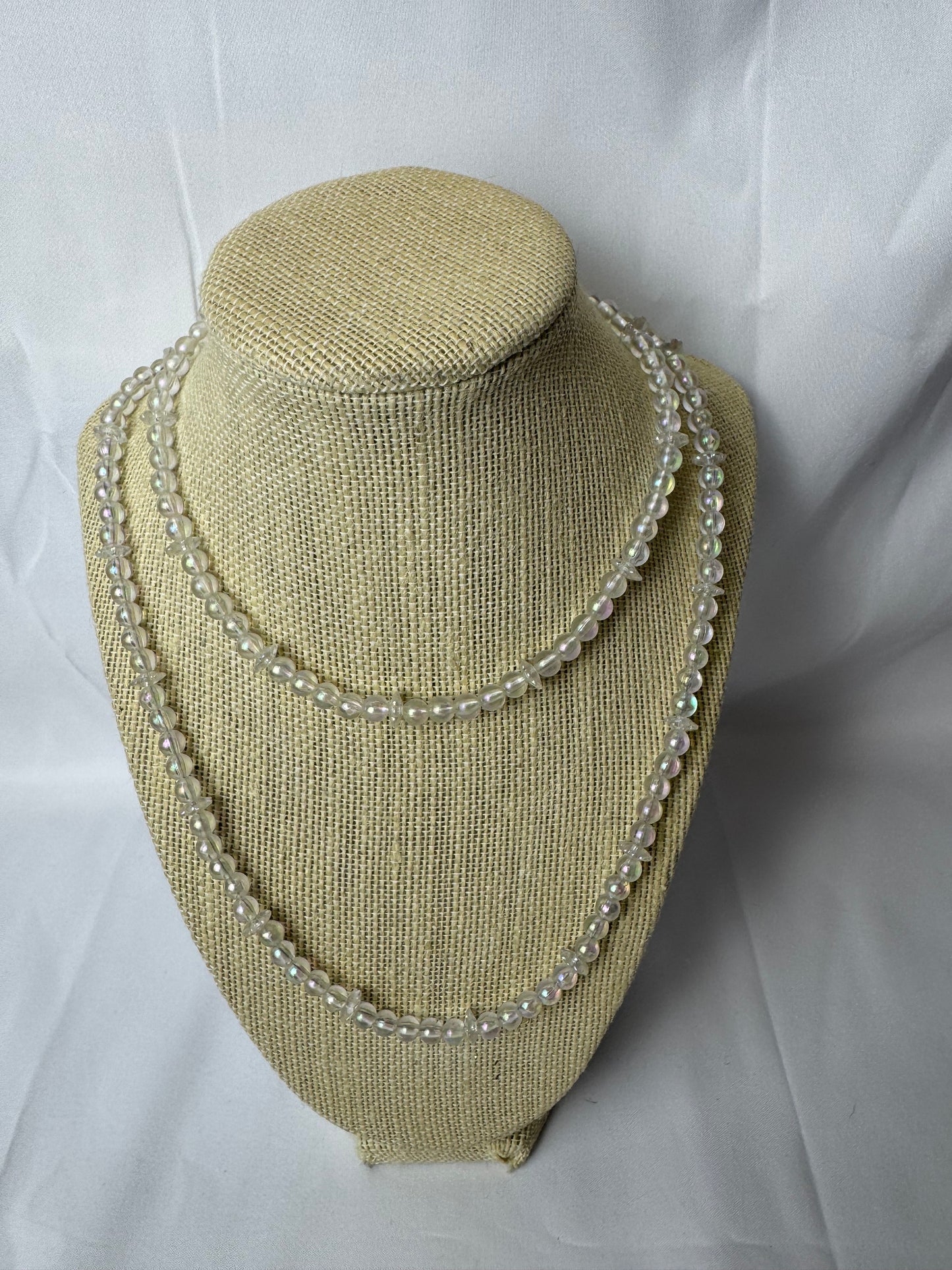 Handmade Vintage Iridescent Aurora Borealis Acrylic Bead Necklace Set