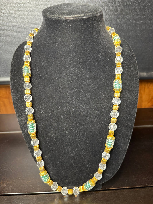 Large Glass Barrel Beads Facetted in Gold Necklace