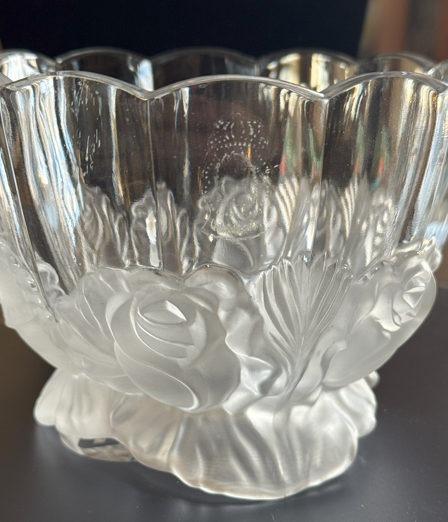 Vintage Imperlux Frosted Rose Pedestal Bowl – 6" Lead Crystal – Made in East Germany