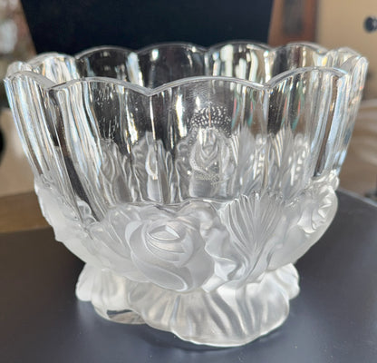 Vintage Imperlux Frosted Rose Pedestal Bowl – 6" Lead Crystal – Made in East Germany