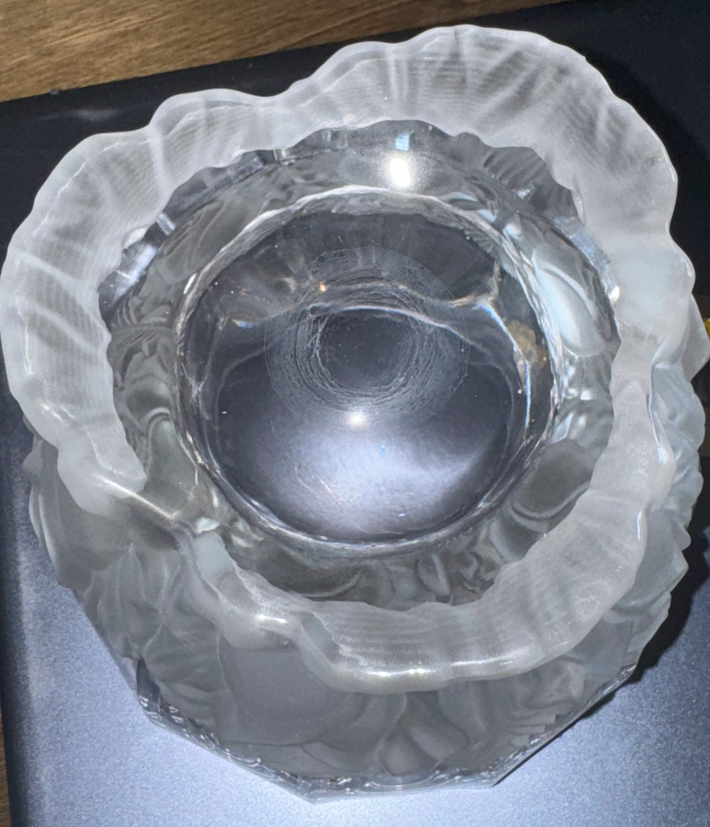 Vintage Imperlux Frosted Rose Pedestal Bowl – 6" Lead Crystal – Made in East Germany