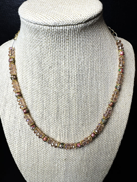 Mini Glass Beads Gold Facetted Necklace