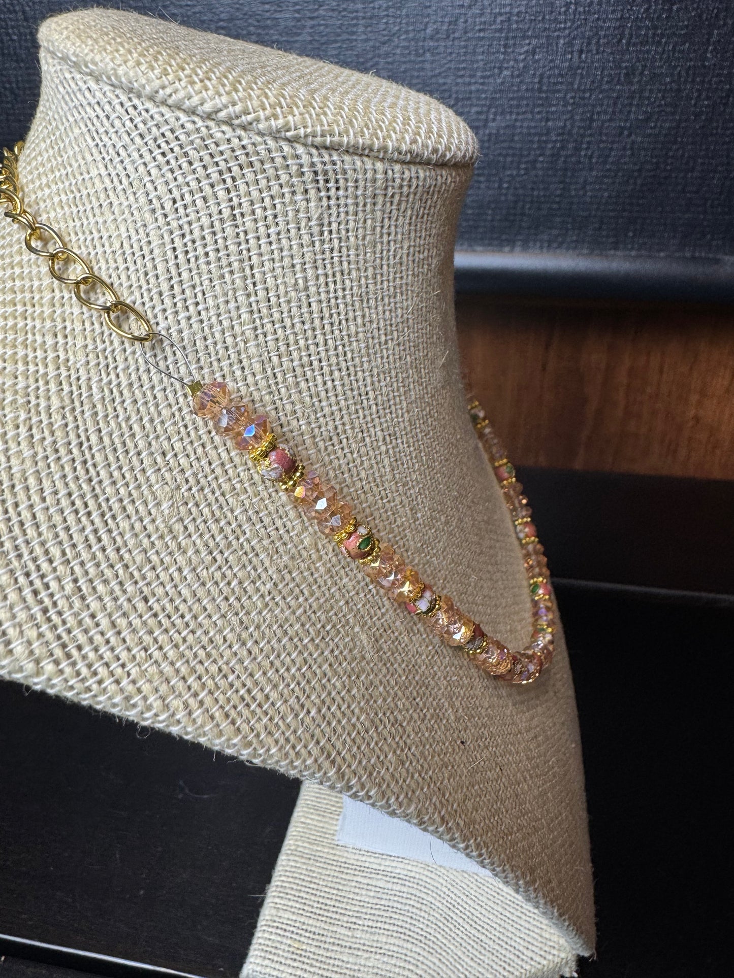 Mini Glass Beads Gold Facetted Necklace