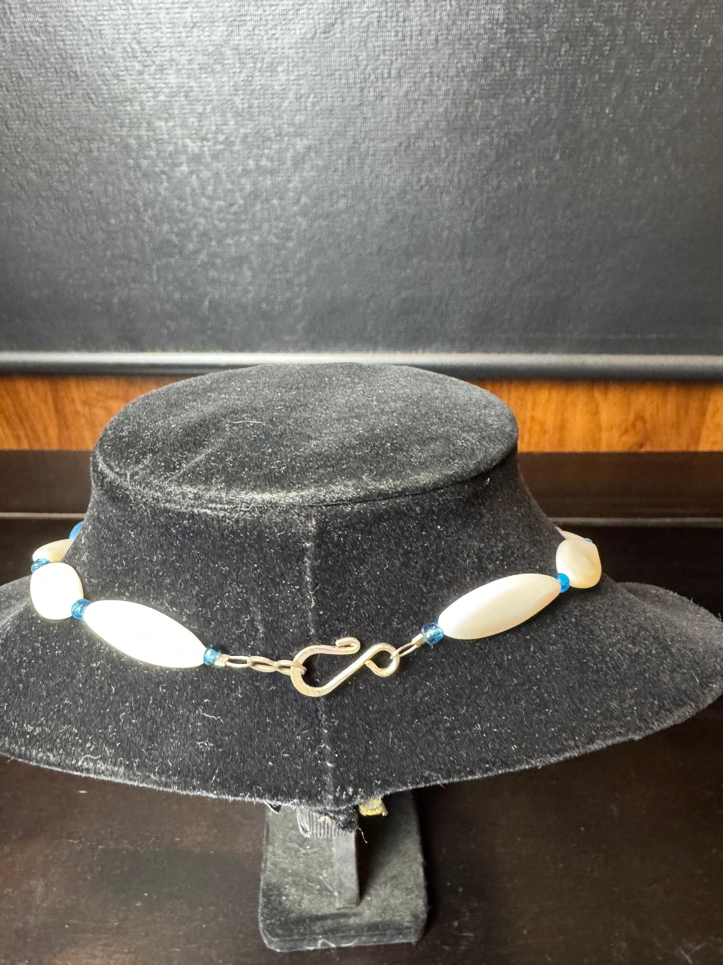 Vintage Handmade Blue Glass Bead & White Oval Necklace
