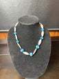 Vintage Handmade Blue Glass Bead & White Oval Necklace