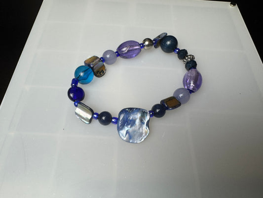 Pearl-like Stone and Colored Glass Beaded Bracelet