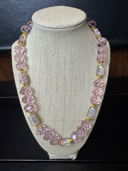 Vintage Pink Glass Beads w/Floral Bead Spacers