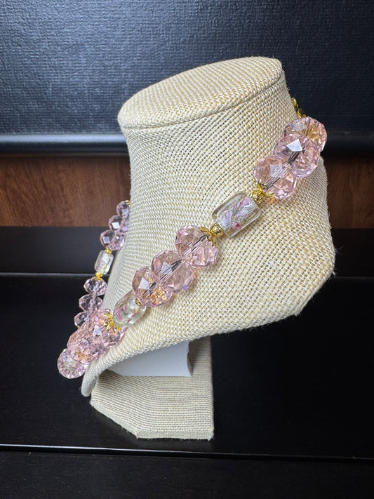 Vintage Pink Glass Beads w/Floral Bead Spacers