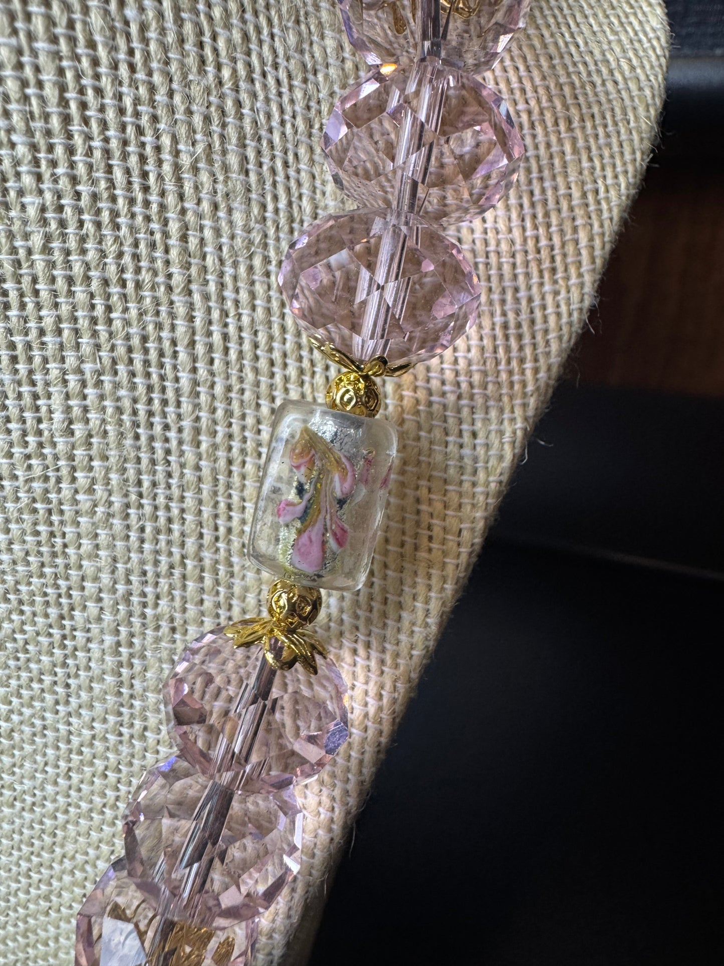 Vintage Pink Glass Beads w/Floral Bead Spacers