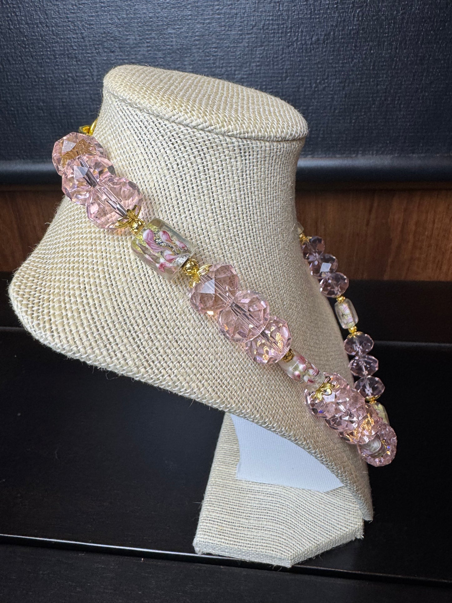 Vintage Pink Glass Beads w/Floral Bead Spacers