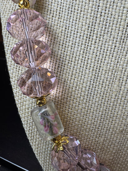 Vintage Pink Glass Beads w/Floral Bead Spacers