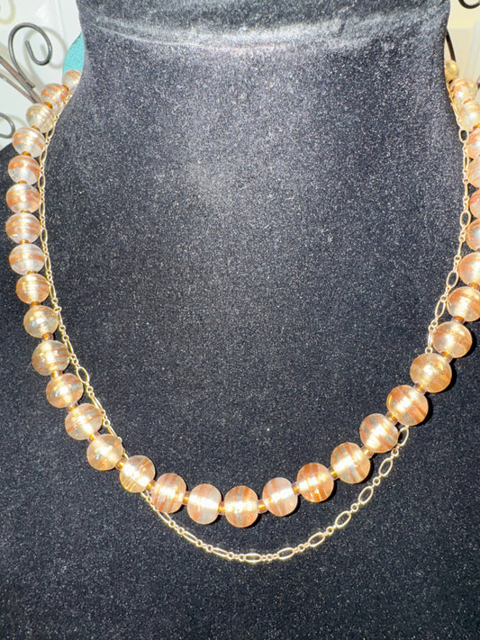 Vintage Handmade Glass Bead Necklace with Gold Chain Accent