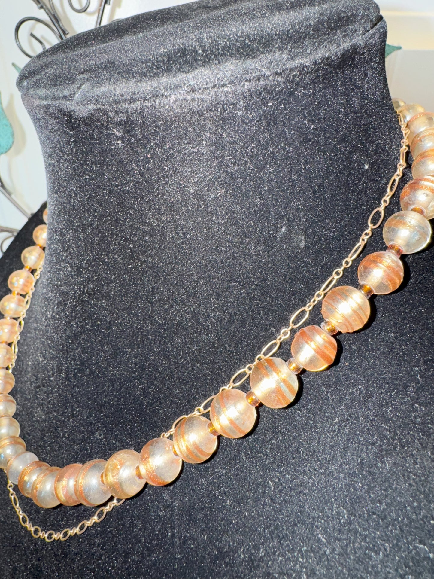 Vintage Handmade Glass Bead Necklace with Gold Chain Accent