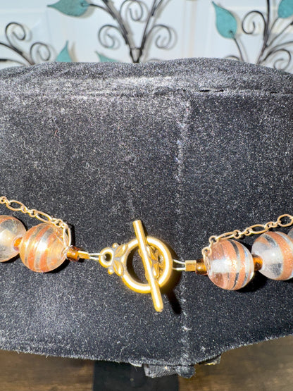 Vintage Handmade Glass Bead Necklace with Gold Chain Accent