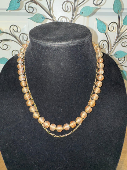 Vintage Handmade Glass Bead Necklace with Gold Chain Accent