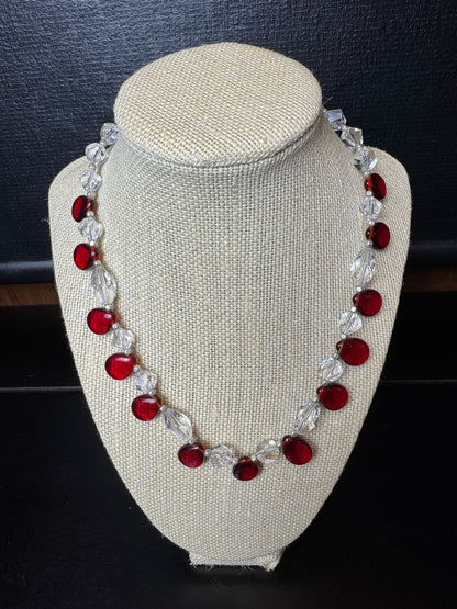 Red and Clear Glass Beaded Necklace