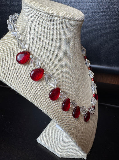 Red and Clear Glass Beaded Necklace