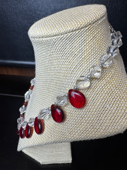 Red and Clear Glass Beaded Necklace