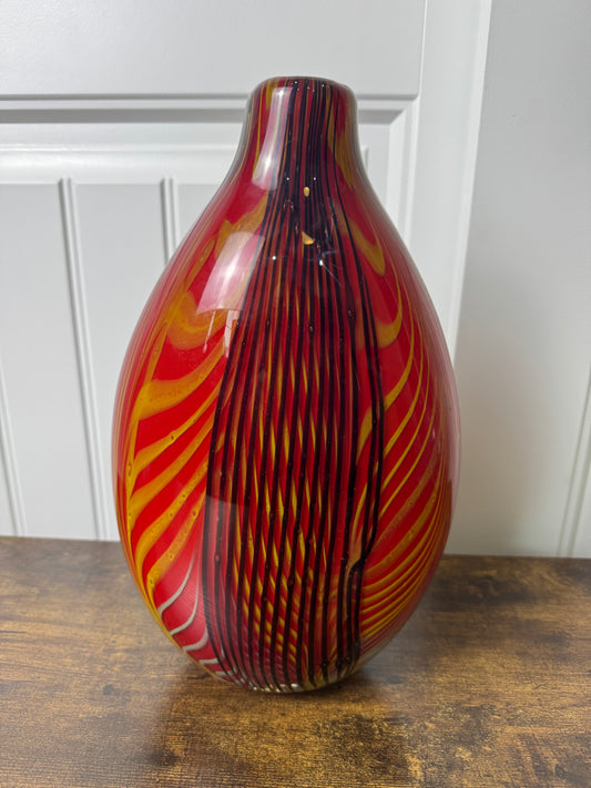 Vintage Red Stripe Murano Style Vase