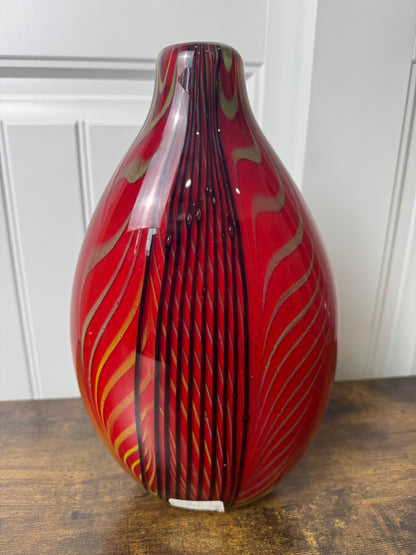 Vintage Red Stripe Murano Style Vase