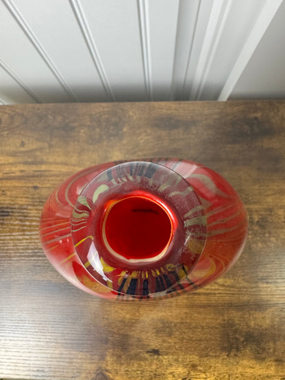 Vintage Red Stripe Murano Style Vase