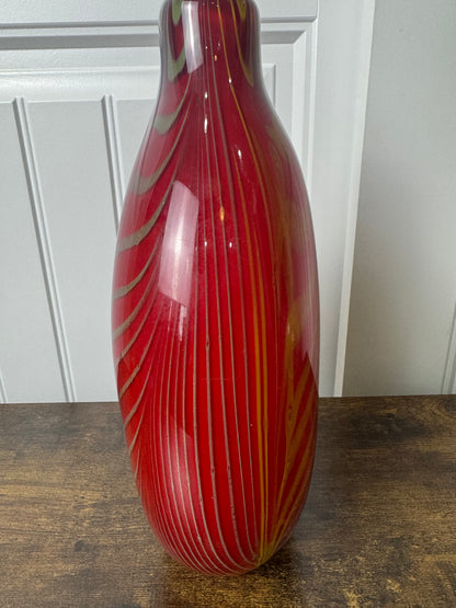 Vintage Red Stripe Murano Style Vase