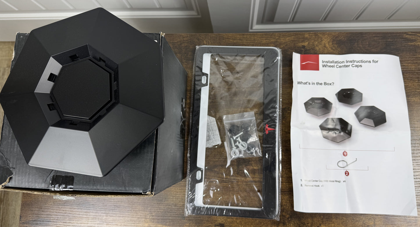 Tesla Cyber Truck Wheel Center Cap and License Plate Holder Set