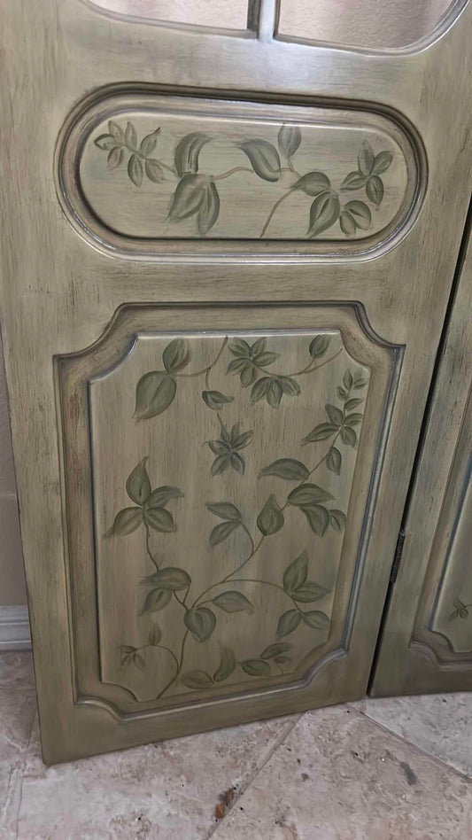 VINTAGE HAND-PAINTED 3 SCREEN ROOM PANEL / DIVIDER H78 INCH