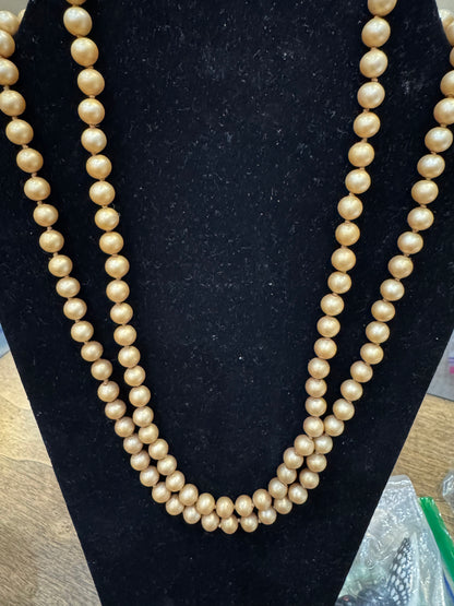 Vintage Hand-made Double String Faux Pearl Necklace 22inch