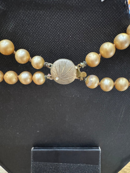 Vintage Hand-made Double String Faux Pearl Necklace 22inch