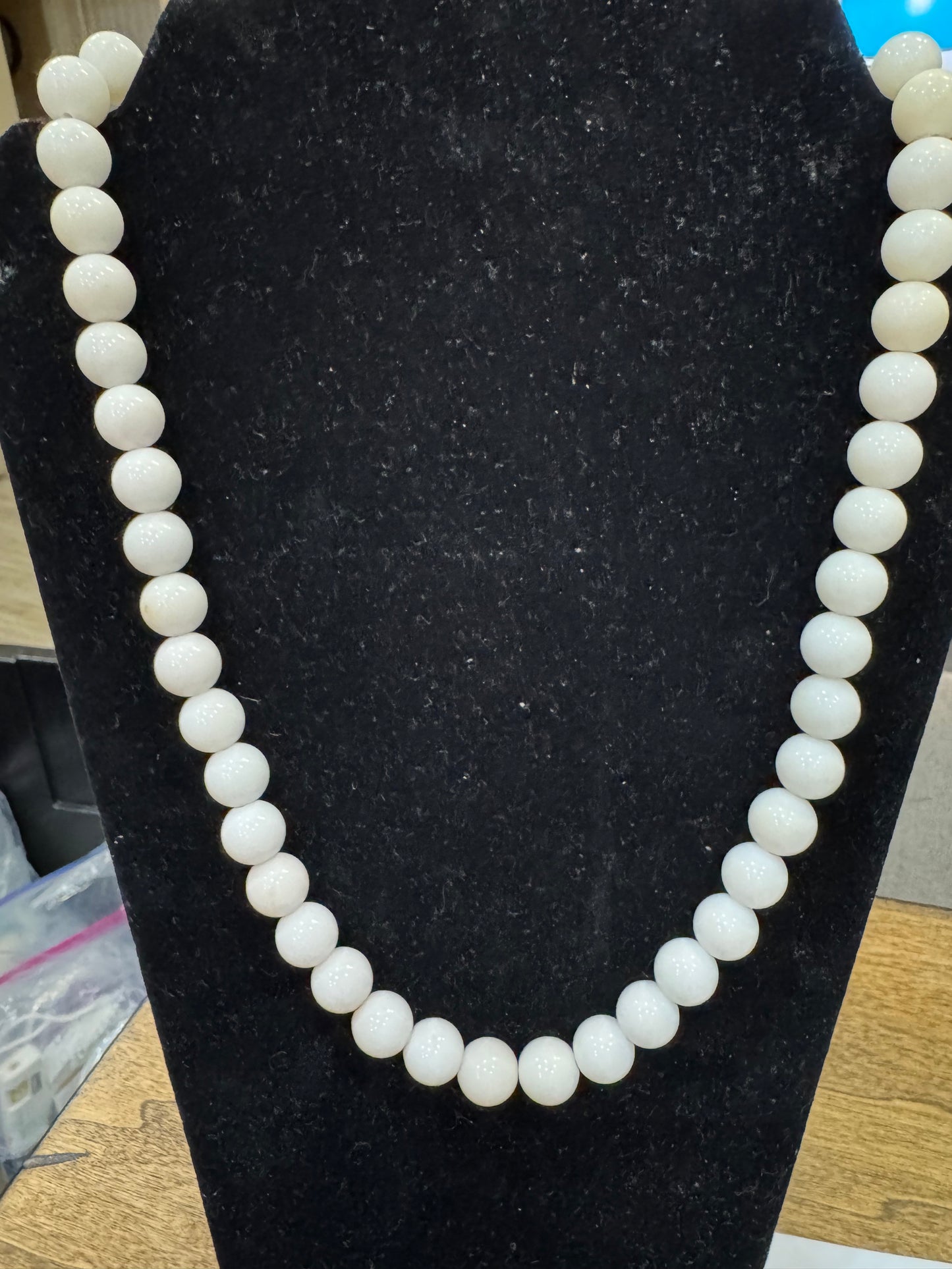 Hand-made Vintage Milk Glass Bead Necklace 23 inch