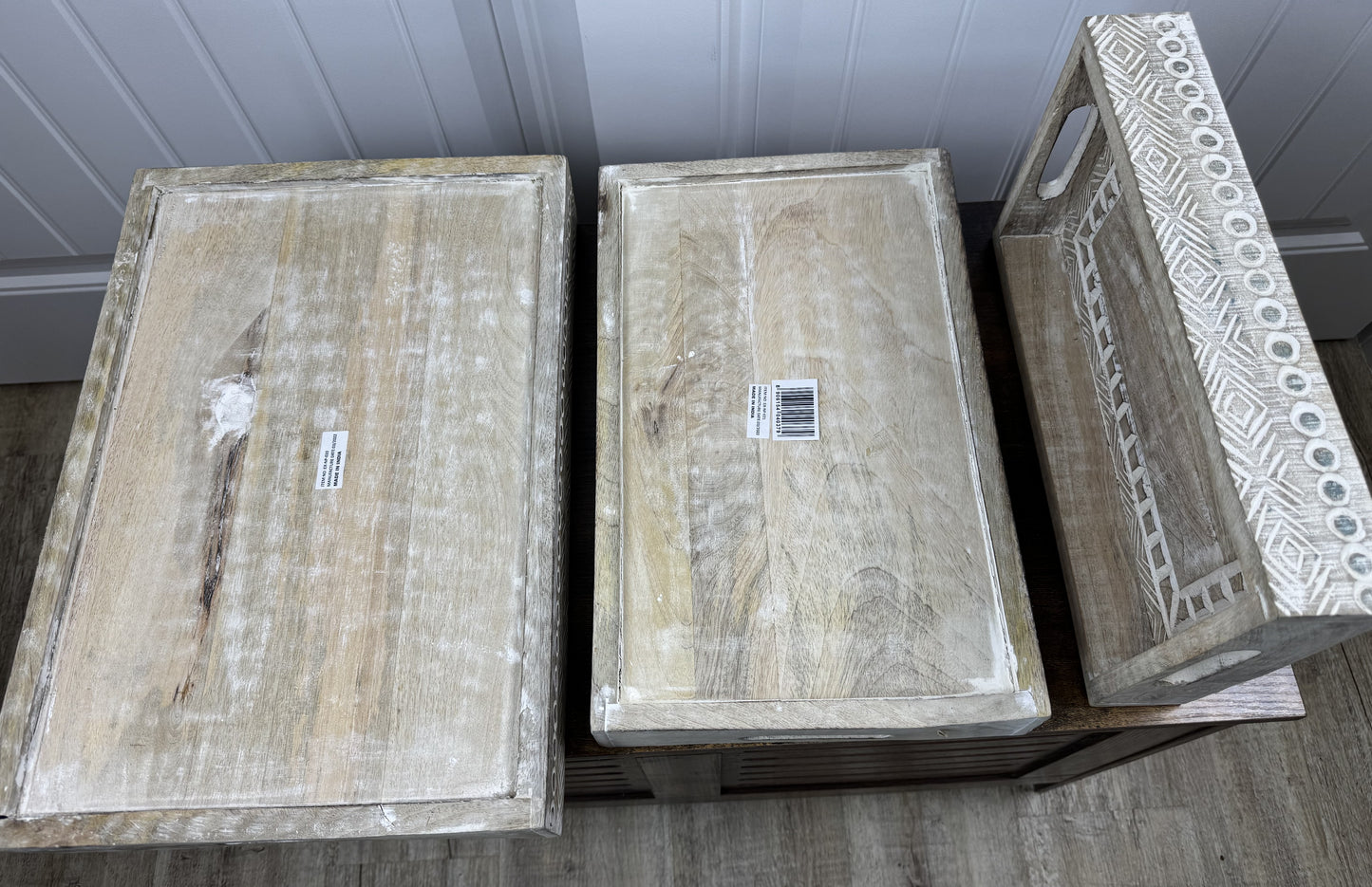 White Rectangle Mango Wood Decorative Trays set of 3