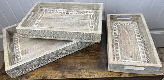 White Rectangle Mango Wood Decorative Trays set of 3