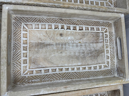 White Rectangle Mango Wood Decorative Trays set of 3