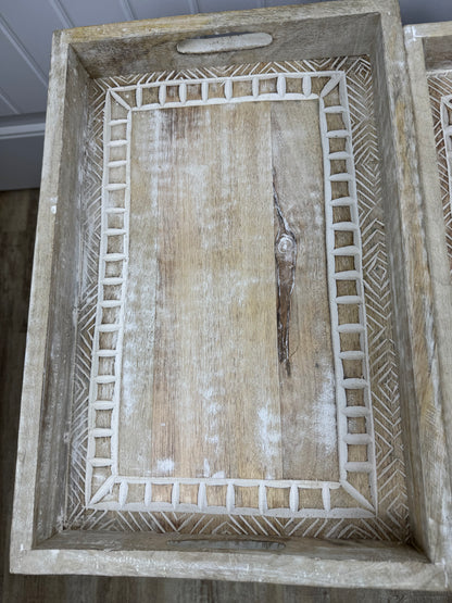 White Rectangle Mango Wood Decorative Trays set of 3