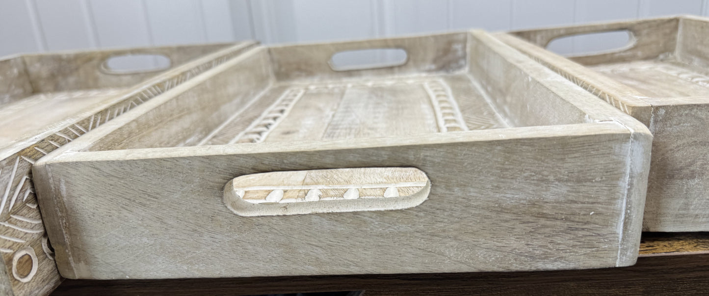 White Rectangle Mango Wood Decorative Trays set of 3