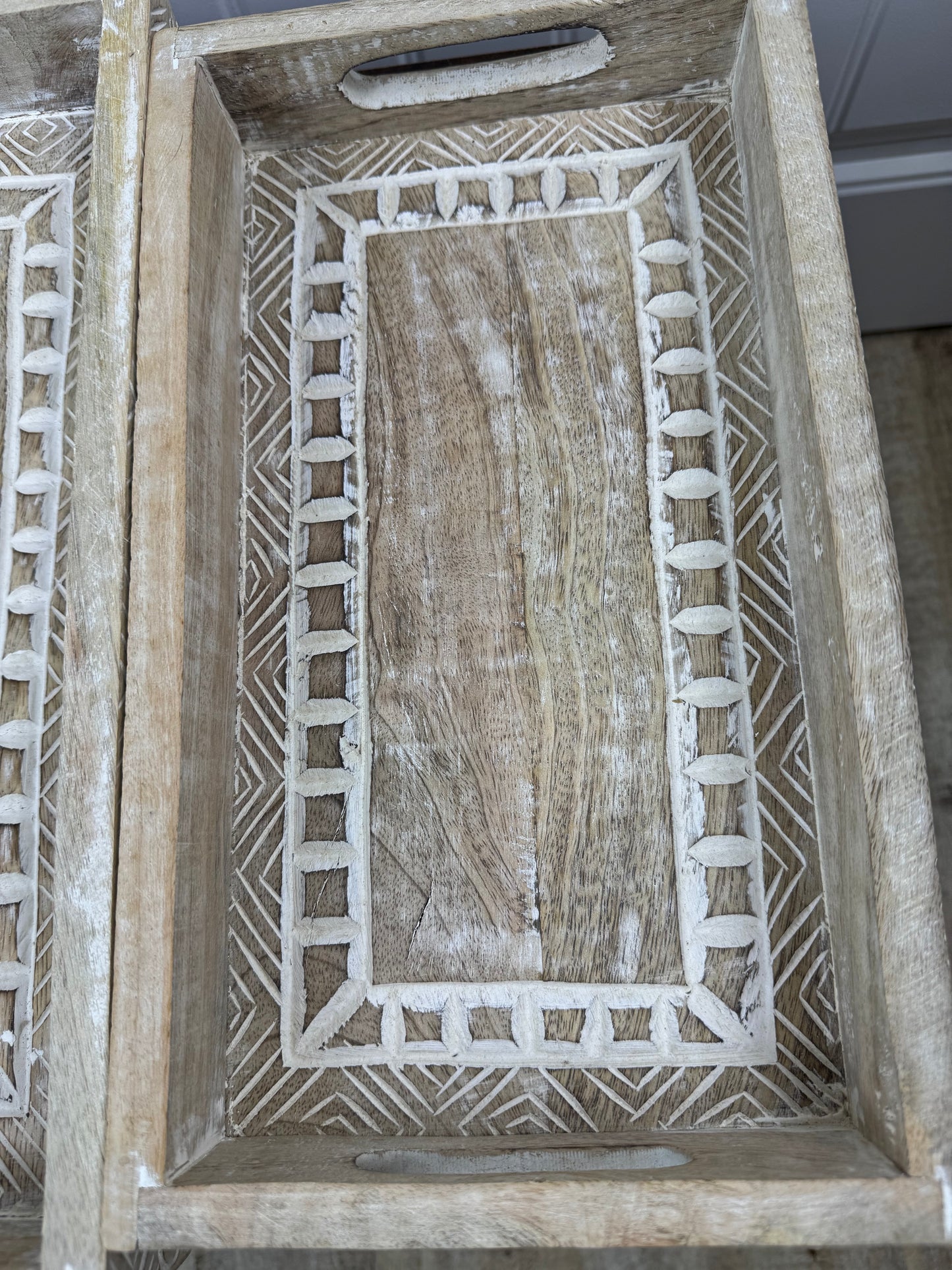 White Rectangle Mango Wood Decorative Trays set of 3