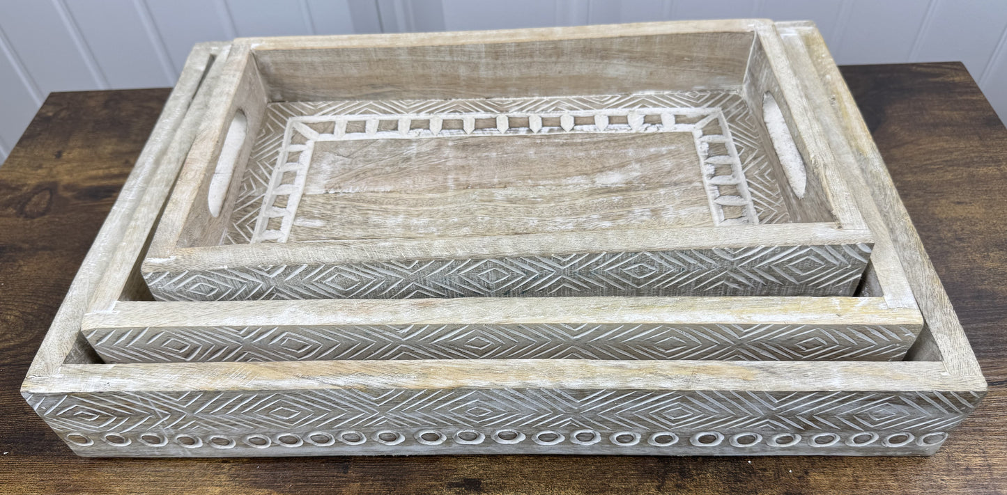 White Rectangle Mango Wood Decorative Trays set of 3