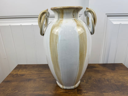 Creamy White and Tan Amphora Style Ceramic Vase