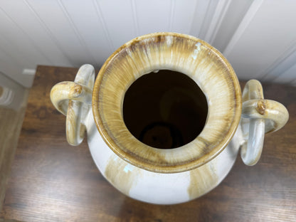Creamy White and Tan Amphora Style Ceramic Vase