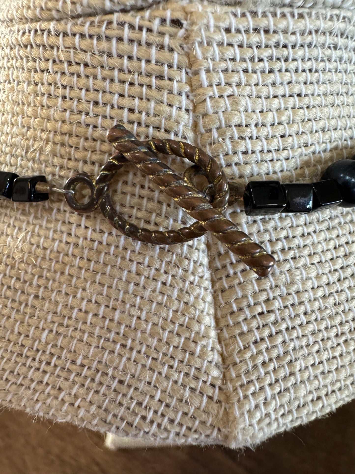 Hand-made Vintage Black Stone Bead Necklace 16inch