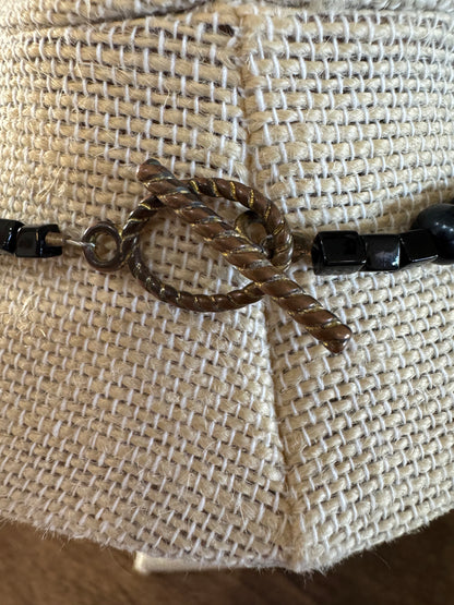 Hand-made Vintage Black Stone Bead Necklace 16inch