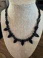 Hand-made Vintage Black Stone Bead Necklace 16inch